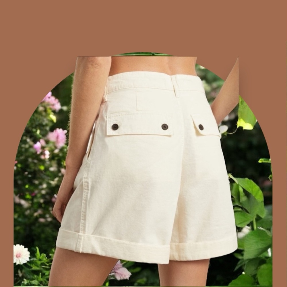 Everlane The Tourist Short, High Waist, Pleated, Rolled Cuffs~Canvas ~Size 6 - Picture 3 of 12